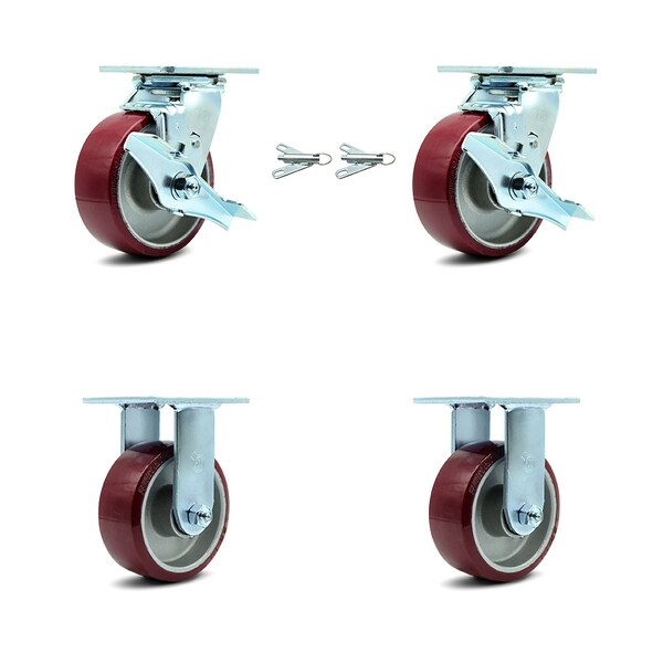 5 Inch Poly on Aluminum Caster Set with 2 Brakes/Swivel Lock 2 Rigid SCC